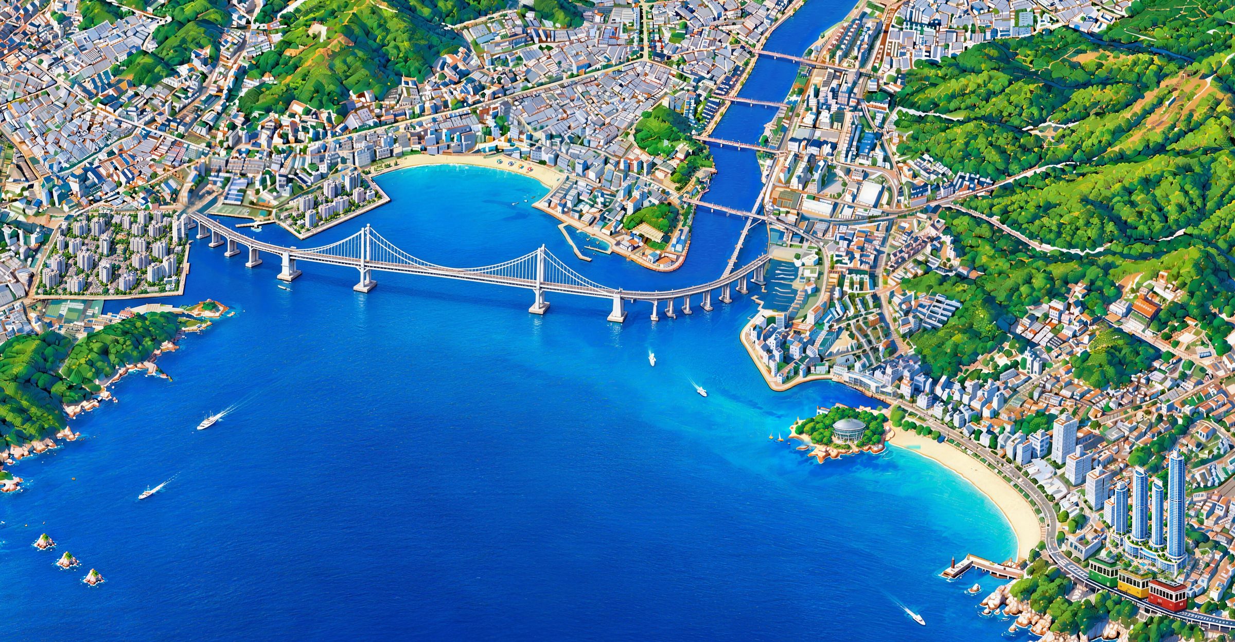 Route map showing the Suyeong River, Gwangan Bridge, Gwangalli, Marine City and Dongbaek Island